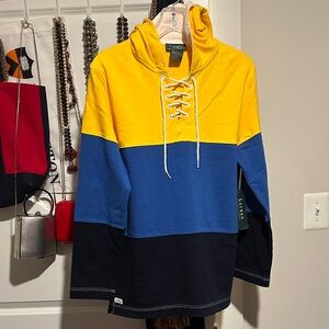 Ralph Lauren Yellow and Blue Lace-Up Hoodie